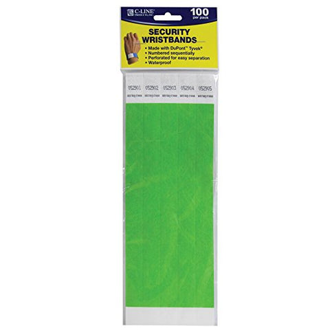 C LINE DUPONT TYVEK GREEN SECURITY WRISTBANDS 100PK