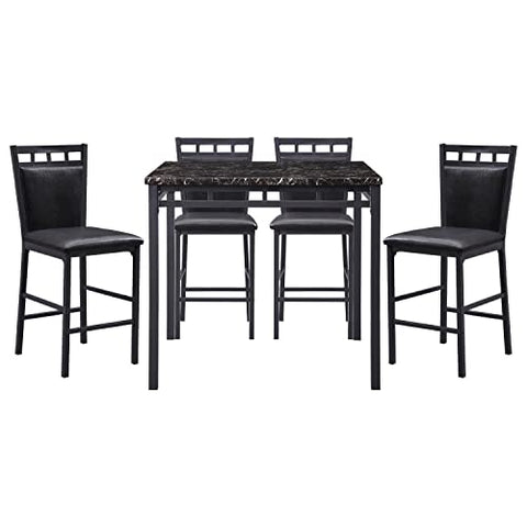 Dover 5-Piece Square Metal and Black Faux Marble Top Counter Height Dining Room Set