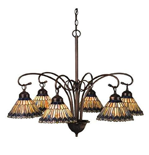 31InchW Tiffany Jeweled Peacock 6 LT Chandelier