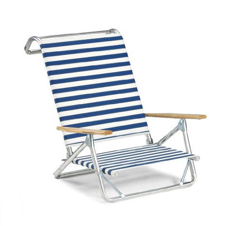 Telescope Casual Original Mini-Sun Chaise Folding Beach Arm Chair With Blue/White Stripe Fabric