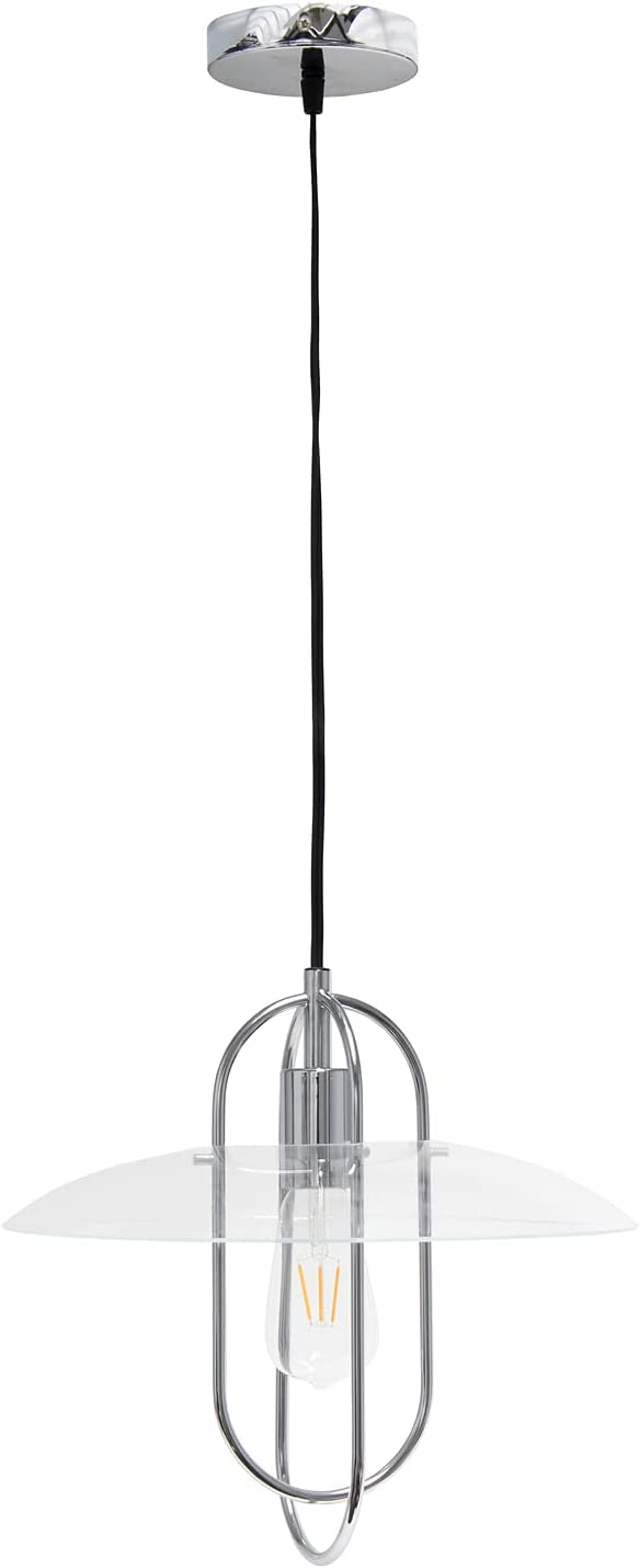 Lalia Home 1 Light Elongated Design Metal Pendant Light with Clear Glass Shade - White