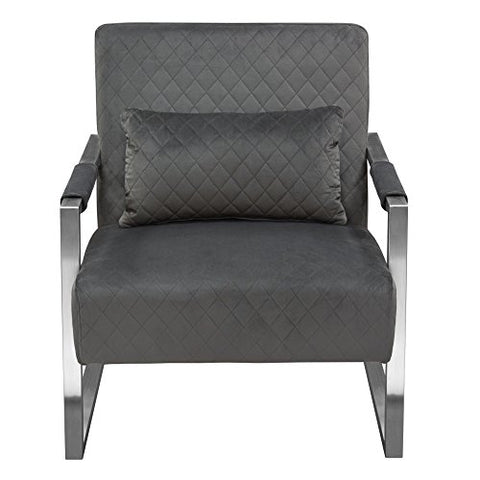 Studio Accent Chair in Dusk Grey Diamond Tuft Velvet Fabric with Brushed Stainless Steel Frame by Diamond Sofa