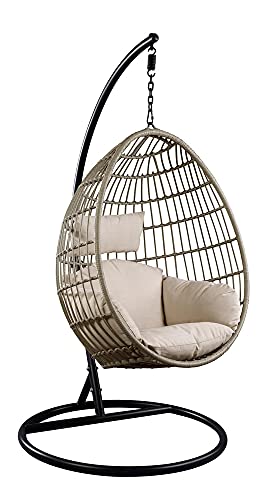 Vasant Beige Fabric/Wicker Patio Swing Chair with Stand by Acme