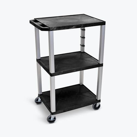 42 in.H 3-Shelf Utility Cart - Black Shelves Nickel Legs - Black