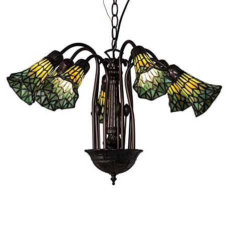 24 inches Wide Tiffany Pond Lily 7 Light Chandelier