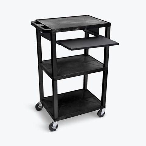 42 in.H 3-Shelf Utility Cart - Electric Pullout Shelf Black - Black