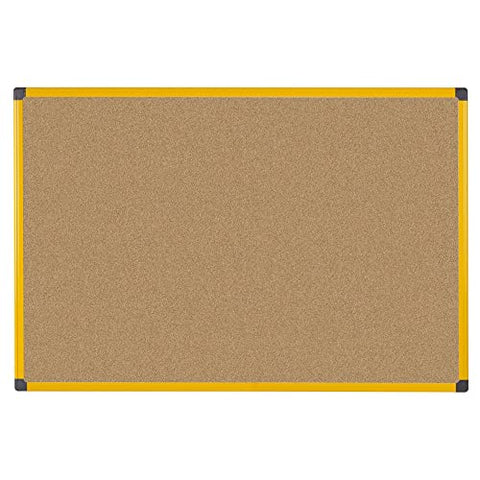 MasterVIsion Industrial Ultrabrite Cork Bulletin Board 24 Inches x 36 Inches Yellow Frame