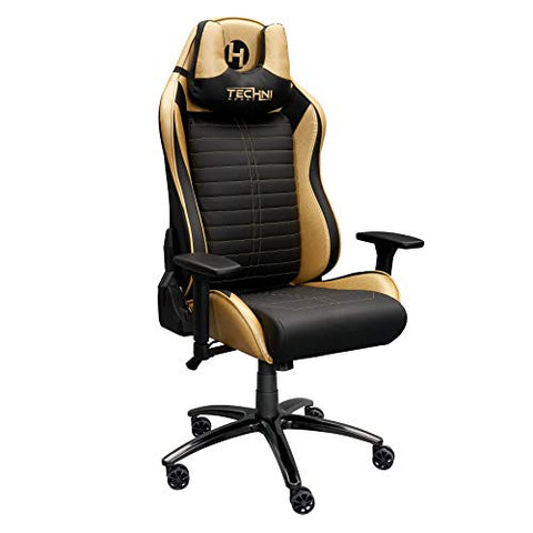 Techni Sport Ergonomic Gaming Chair with Foam Seat and Padded Arms, Racing Chair with Height and Tilt Adjustment, Silver
