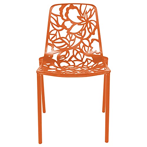 LeisureMod Devon Modern Aluminum Indoor-Outdoor Stackable Dining Chair Set of 2, Orange