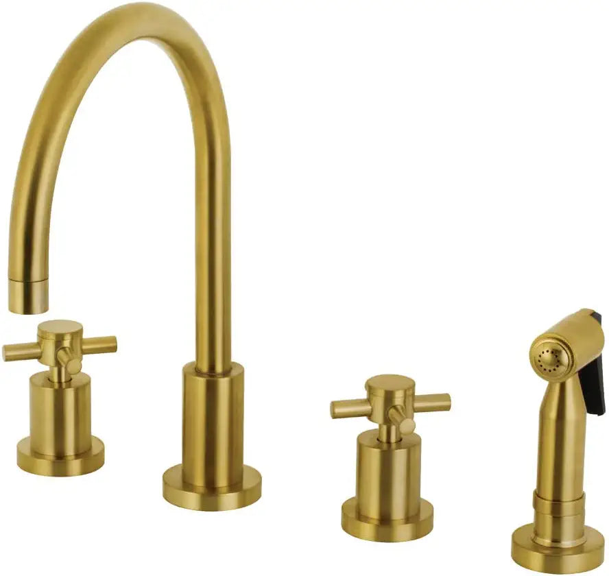 Kingston Brass KS8727DXBS Concord 8-Inch Widespread Kitchen Faucet with Brass Sprayer, Brushed Brass