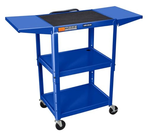 Adjustable-Height Steel Utility Cart - Drop Leaf Shelves Royal Blue - Blue