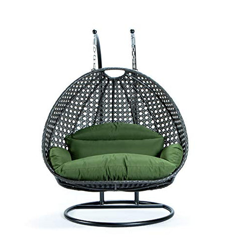 LeisureMod 2 Person Hanging Double Swing Chair, X-Large Wicker Rattan Egg Chair with Stand and Cushion for Indoor Outdoor Patio Garden (Red)