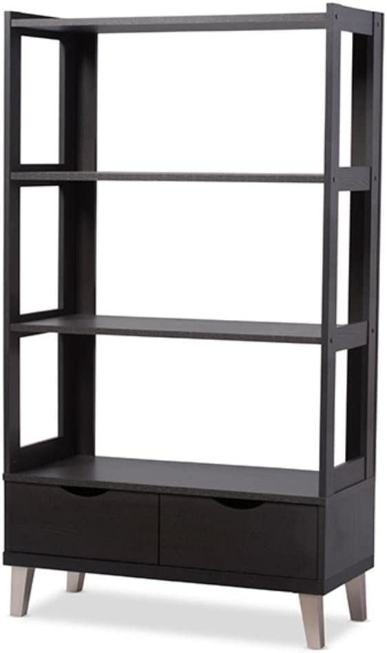 Baxton Studio Kalien Modern &amp; Contemporary Wood Bookcase with Display Shelves &amp; Two Drawers, Dark Brown