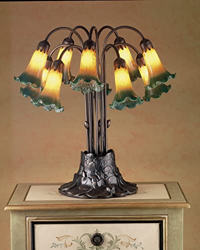 22InchH Amber/Green Pond Lily 10 LT Table Lamp