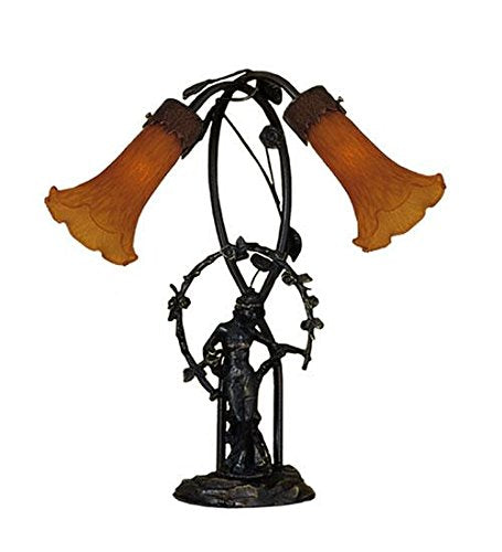 17Inch High Amber Pond Lily 2 Light Trellis Girl Table Lamp