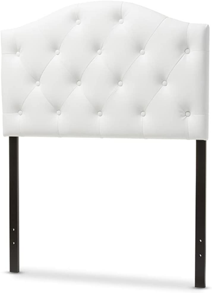 Baxton Studio Myra Modern and Contemporary Faux Leather Upholstered Button-Tufted Scalloped Headboard White/Twin