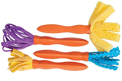 READY 2 LEARN Triangle Grip Mini Texture Wands - 4 Easy to Grip Paint Brushes for Toddlers and Kids - Set 1 - DIY Patterns and Effects
