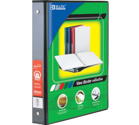 BAZIC 1.5&#34; Black 3-Ring View Binder w/ 2-Pockets