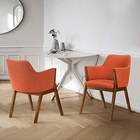 Armen Living Renzo Fabric Wood Dining Side Chairs-Set of 2, 18&#34; SH, Orange/Walnut