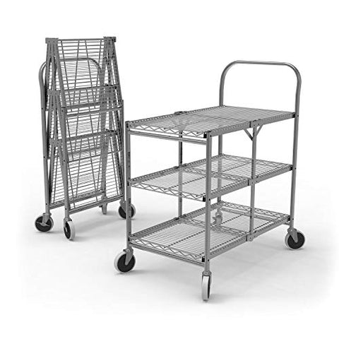 Three-Shelf Collapsible Wire Utility Cart - Silver