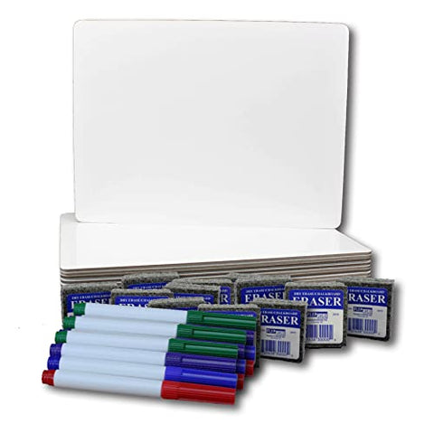 9 x 12 Magnetic Dry Erase Board + Colored Pens + Student Eraser Class Pack of 12 Retail