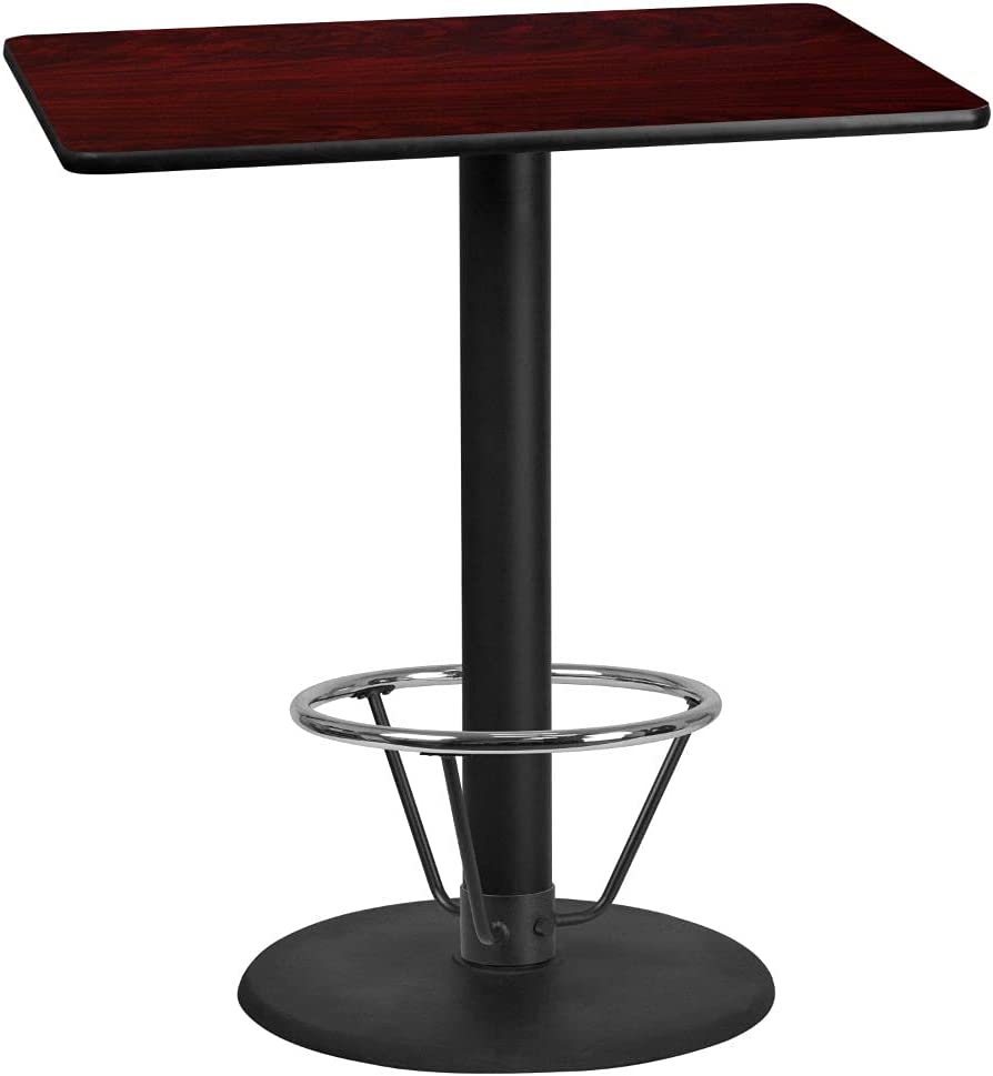 Flash Furniture 30&#39;&#39; x 42&#39;&#39; Rectangular Mahogany Laminate Table Top with 24&#39;&#39; Round Bar Height Table Base and Foot Ring
