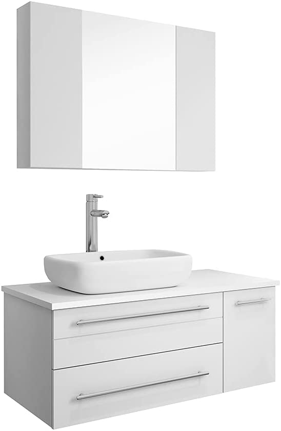 Fresca Lucera 36&#34; Espresso Wall Hung Vessel Sink Modern Bathroom Vanity w/Medicine Cabinet - Right Version