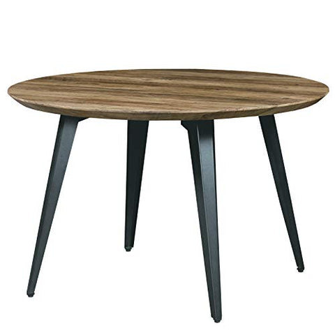 LeisureMod Ravenna Modern Round Wood 47&#34; Dining Table with Metal Legs (Dark Brown)