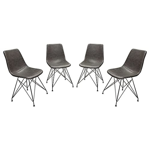Theo Set of (4) Dining Chairs in Weathered Grey Leatherette w/ Black Metal Base by Diamond Sofa - Grey