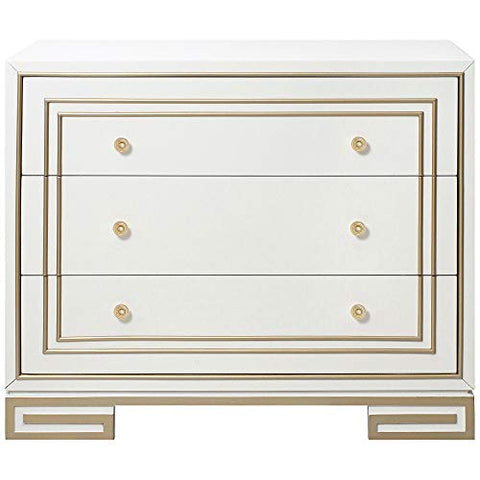 Modern Style White with Champagne Gold Overlay Accent Drawer Chest