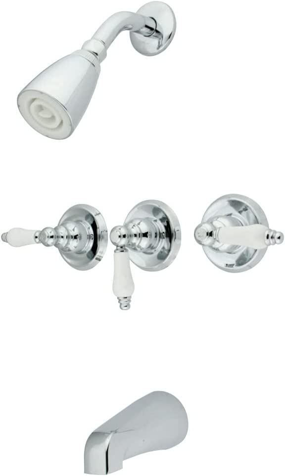 Kingston Brass KB231PL Tub and Shower Faucet with 3-Porcelain Lever Handle, Polished Chrome,5-Inch Spout Reach