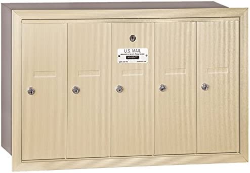 Salsbury Industries 3505SRP Recessed Mounted Vertical Mailbox with Master Commercial Lock, Private Access and 5 Doors, Sandstone