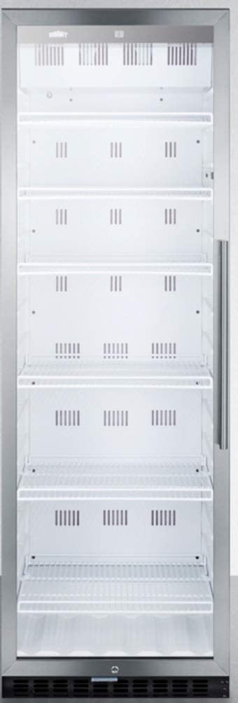 Summit Appliance SCR1400WLH Commercial Beverage Merchandiser with 12.6 Cu.Ft. Capacity, Left Hand Door, Frost-Free Operation, Digital Thermostat, Self-Closing Door and White Cabinet