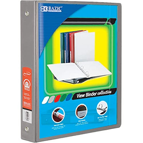 BAZIC 1.5&#34; Grey 3-Ring View Binder w/2-Pockets Case Pack 12
