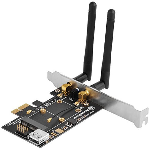 Adapter-Mini PCIe to standard PCIe card + dual band(2.4GHz 2dBi/5GHz 3dBi) MIMO antenna x 2 support WIFI&Bluetooth combo card additional USB port x 1