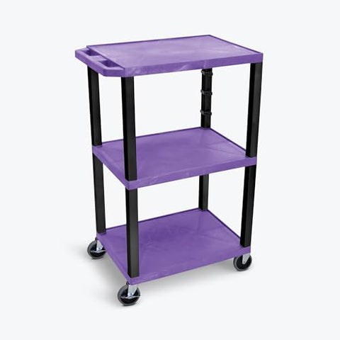 42 in.H 3-Shelf Utility Cart - Purple Shelves Black Legs - Purple