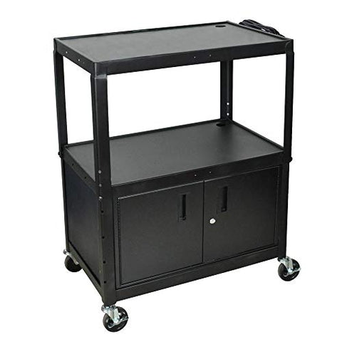 Extra Large Adjustable Height Steel AV Cart Three Shelves Black Electric - Black