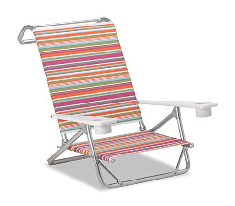 Set of 2 Telescope Casual Original Mini-Sun Chaise Folding Beach Arm Chairs With Marine Grade Polymer Arms With Cup Holders With Malibu Fabric