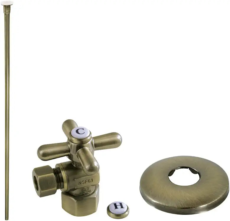 Kingston Brass KTK103P Trimscape Toilet Supply Kit Combo 1/2-Inch IPS X 3/8-Inch Comp Outlet, Antique Brass