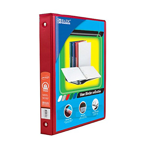 BAZIC 1&#34; Red 3-Ring View Binder w/ 2-Pockets