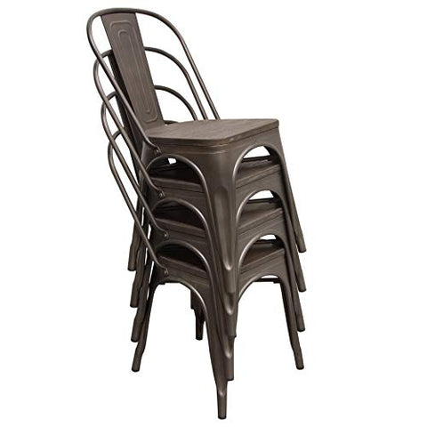 Panda Set of (4) Dining Chairs w/ Bamboo Seat and Rust Brown Finished Metal Frame by Diamond Sofa