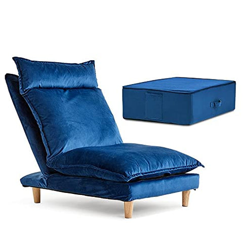 AndMakers Bake Floor Recliner Sofa and Stool Set in Blue