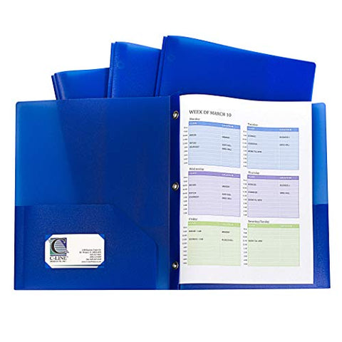 BLUE TWO POCKET POLY PORTFOLIOS WITH PRONGS PACK OF 10