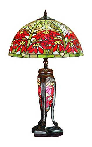 25Inch High Tiffany Poinsettia W/Lighted Base Table Lamp