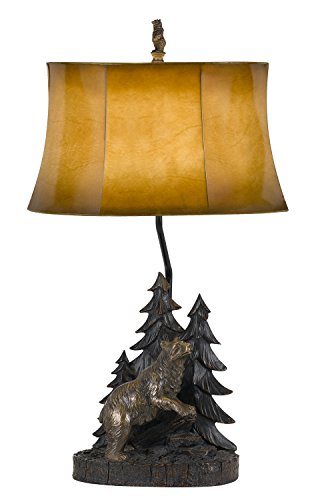 150W 3 Way Forest Resin Table Lamp With Leatherette Shade - Antique Bronze