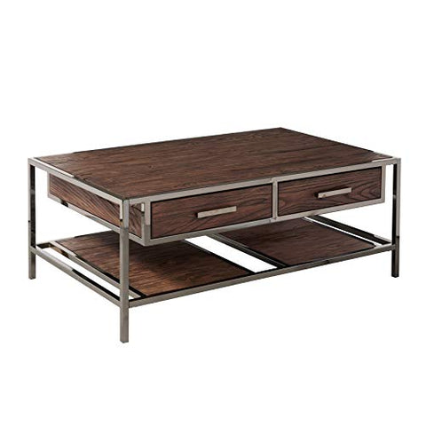Modern 2 Drawer Wood and Metal Coffee Table