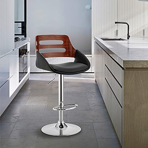 Armen Living Karter Adjustable Cream Faux Leather and Walnut Wood Bar Stool with Chrome Base