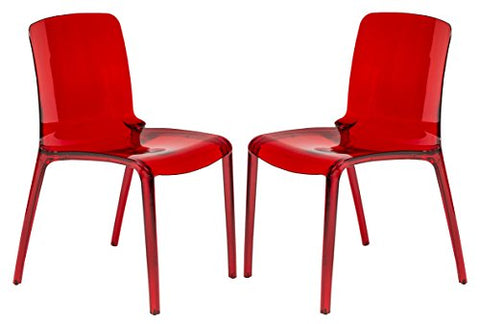 LeisureMod Adler Mid-Century Modern Dining Side Chair, Set of 2 (Transparent Red)