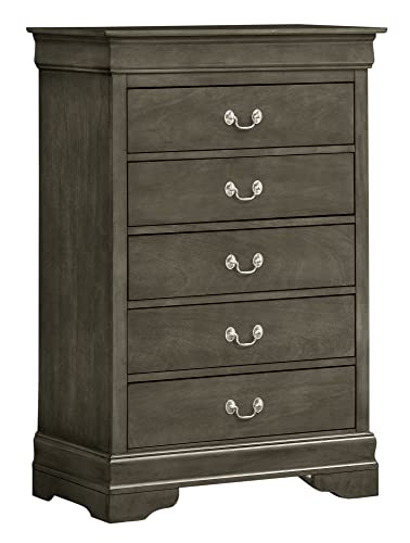 Louis Phillipe II Gray 5 Drawer Chest of Drawers (31 in L. X 16 in W. X 48 in H.)