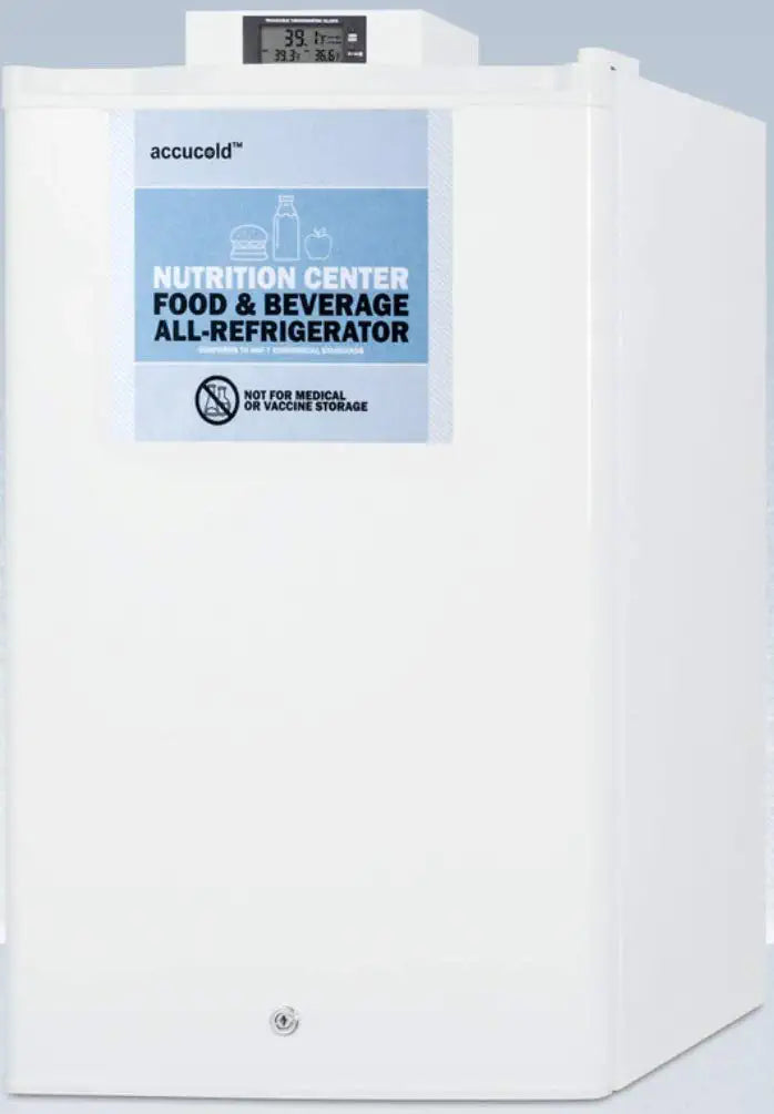 Summit Appliance FF31L7NZ Compact Commercially Approved Nutrition Center Series All-refrigerator in White Exterior with Front Lock, Digital Temperature Display and Digital Thermostat